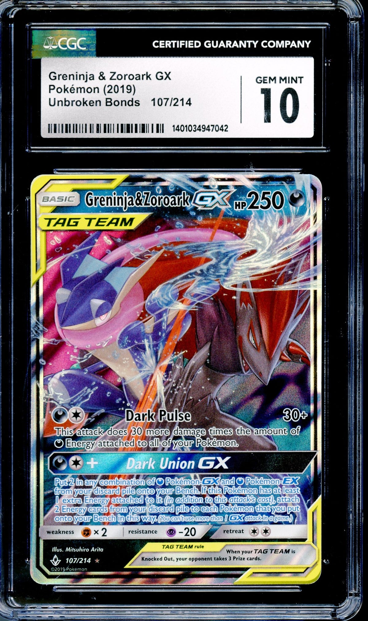 CGC 10 Greninja & Zoroark GX (107/214) [Unbroken Bonds]