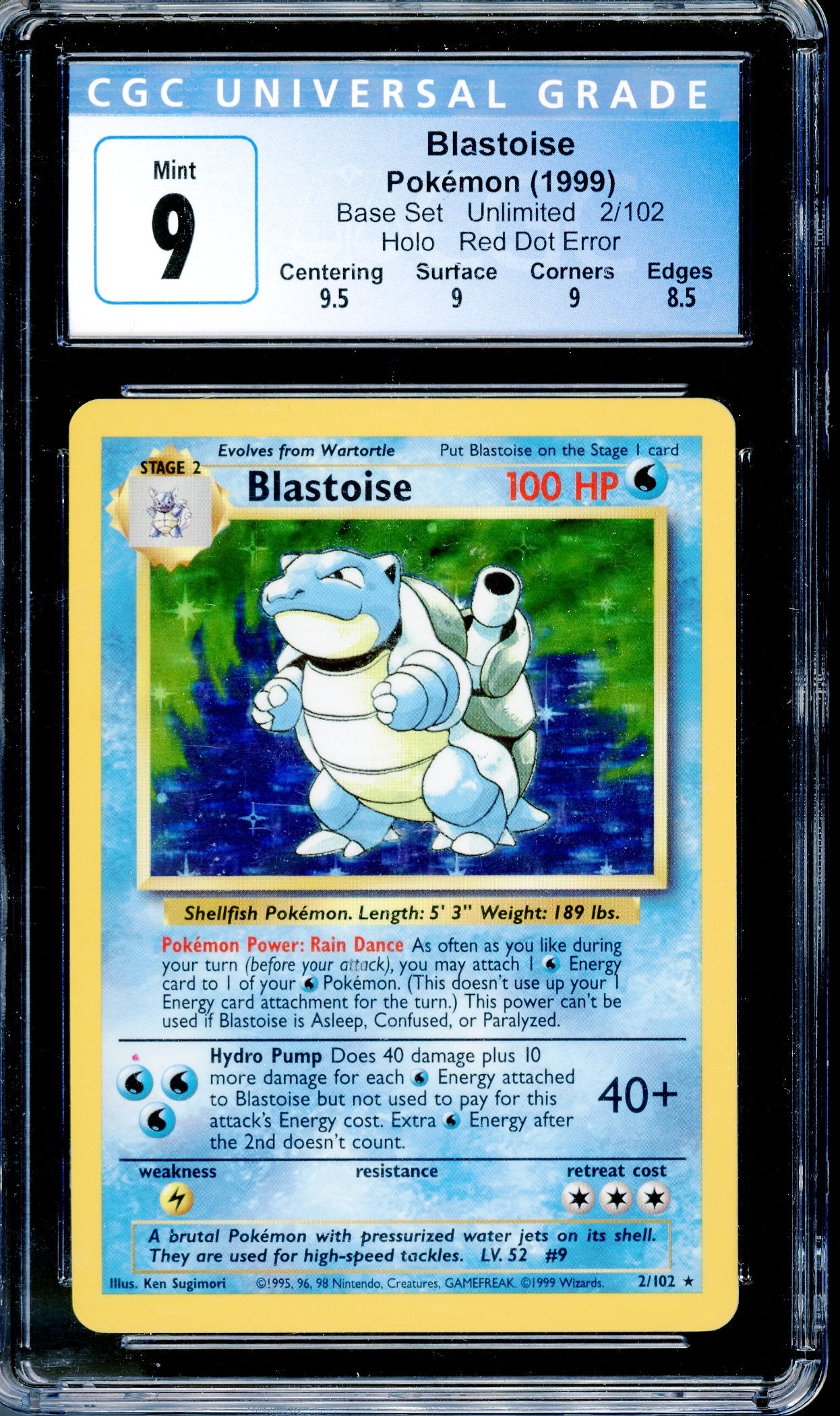 CGC 9 Blastoise Red Dot Error (2/102) [Base Set Unlimited]