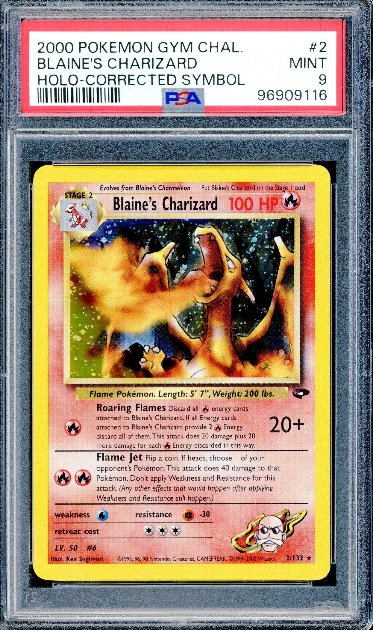 PSA 9 Blaine's Charizard Holo-Corrected Symbol (2/132) [Pokemon Gym Challenge]