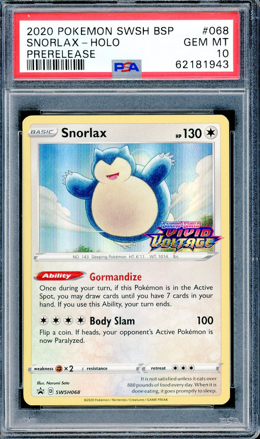 PSA 10 Snorlax - Holo (SWSH068) [Pokemon Sword & Shield Black Star Promo]