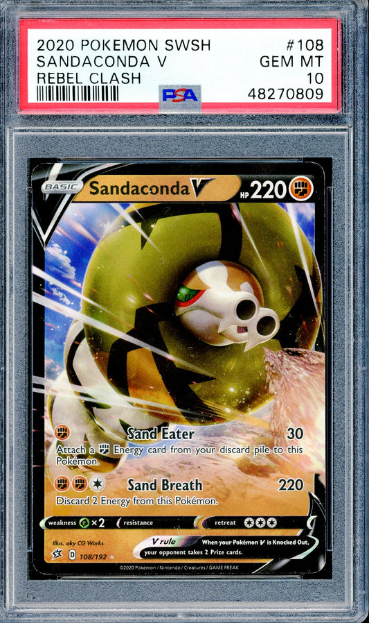 PSA 10 Sandaconda V (108/192) [Pokemon Sword & Shield: Rebel Clash]