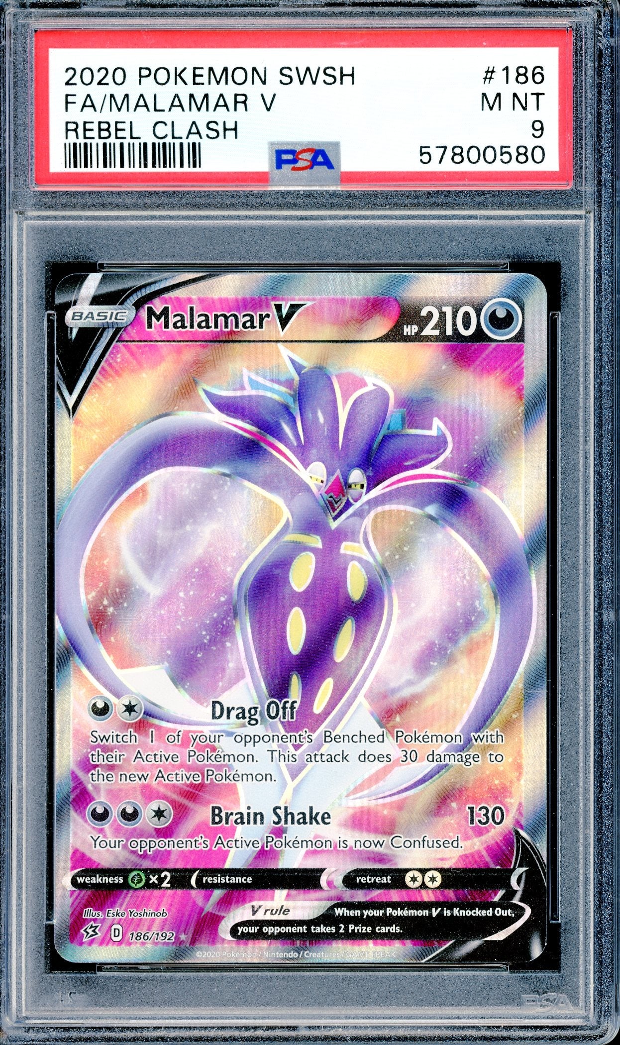PSA 9 Malamar V (186/192) [Pokemon Sword & Shield: Rebel Clash]