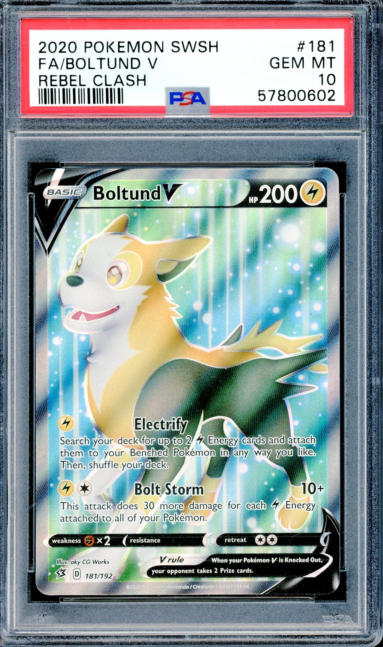 PSA 10 Boltund V Full Art (181/192) [Pokemon Sword & Shield: Rebel Clash]