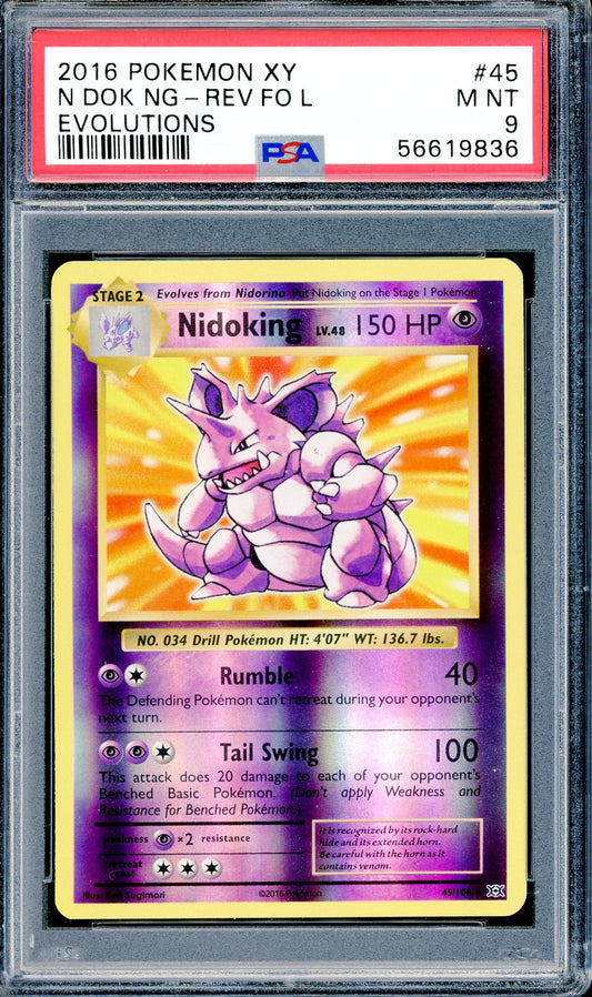 PSA 9 Nidoking - Reverse Foil (45/108)[Pokemon XY: Evolutions]