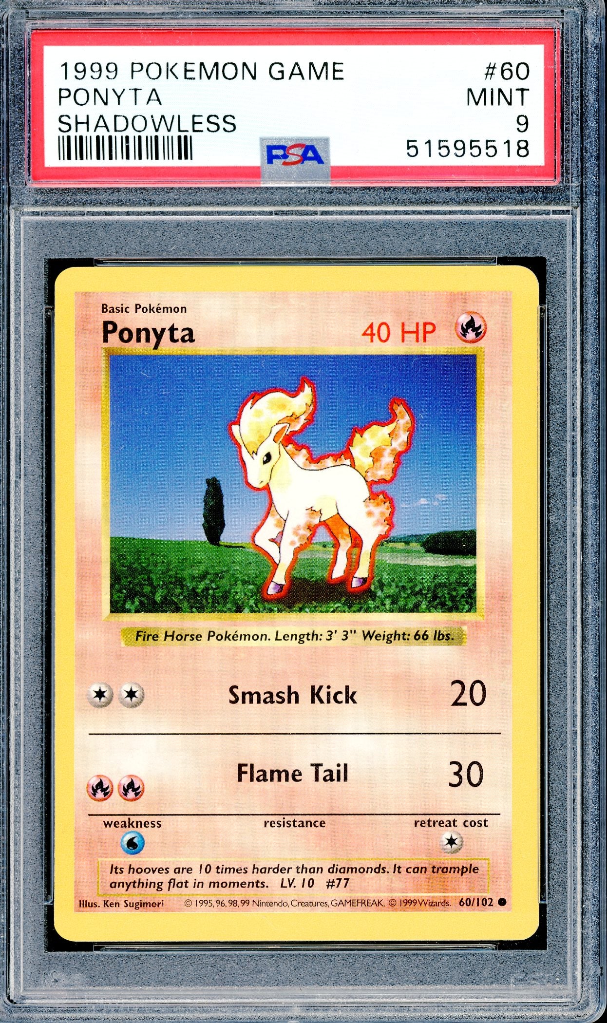 PSA 9 Ponyta (60/102) [Pokemon Base Set Shadowless]