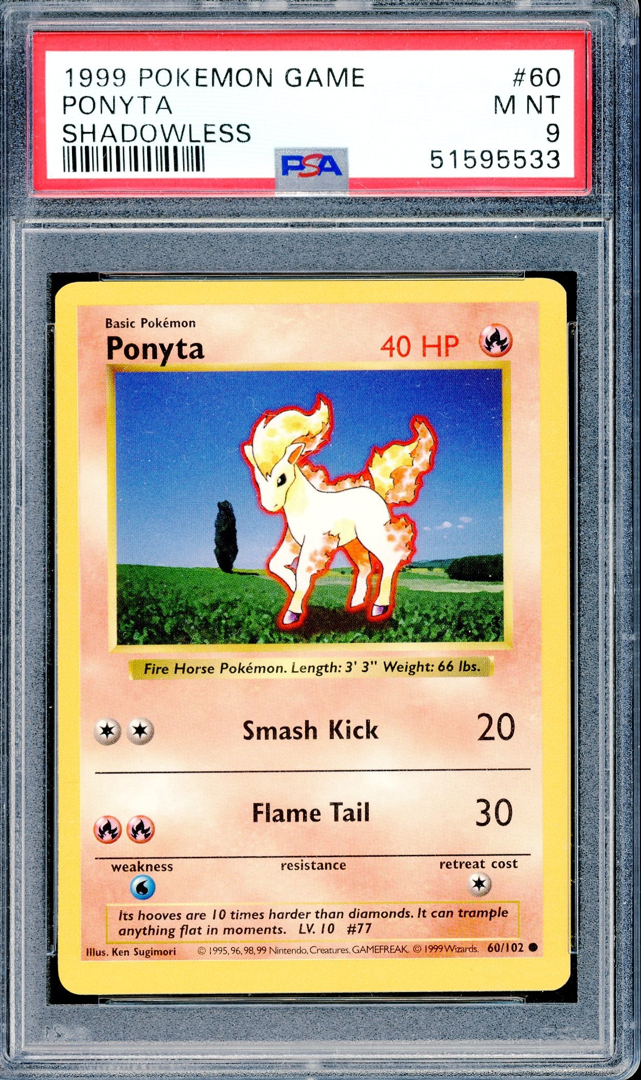 PSA 9 Ponyta (60/102) [Pokemon Base Set Shadowless]