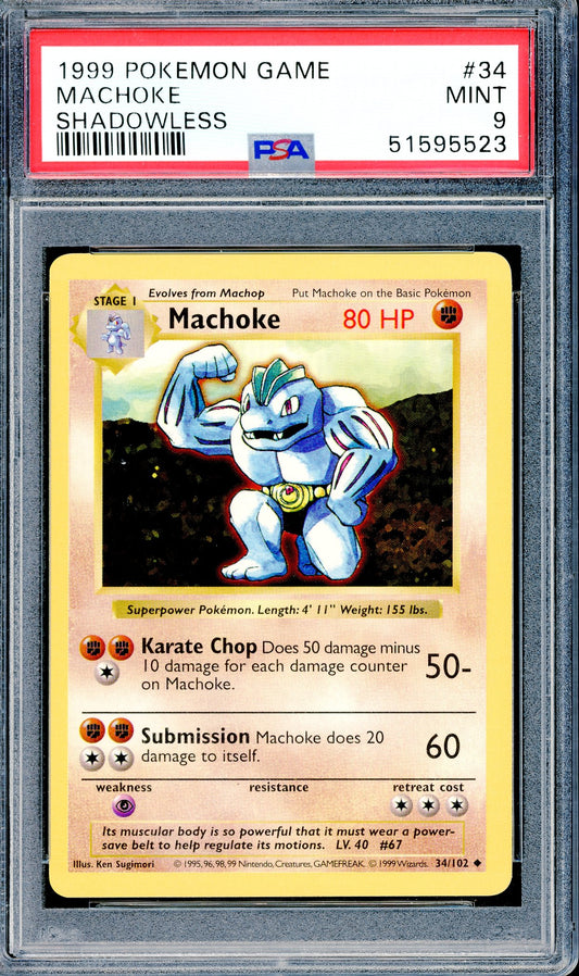 PSA 9 Machoke (34/102) [Pokemon Base Set Shadowless]