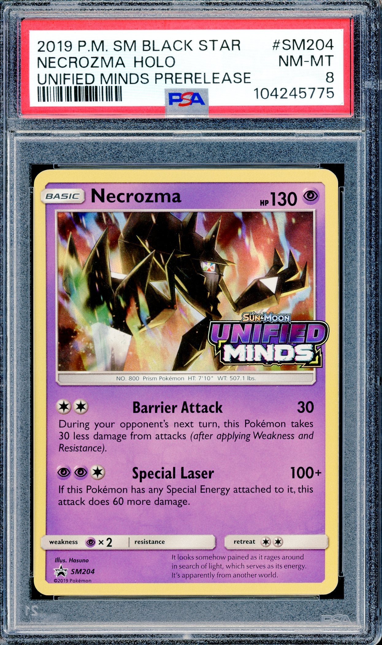 PSA 8 Necrozma Holo (SM204)[Unified Minds Prerelease]