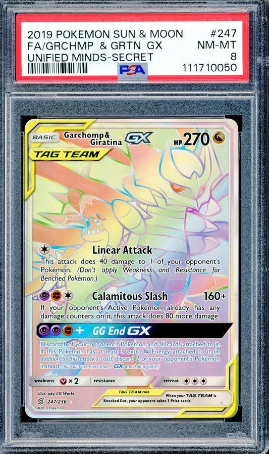PSA 8 Garchomp & Giratina GX (247/236)[Unified Minds - Secret]