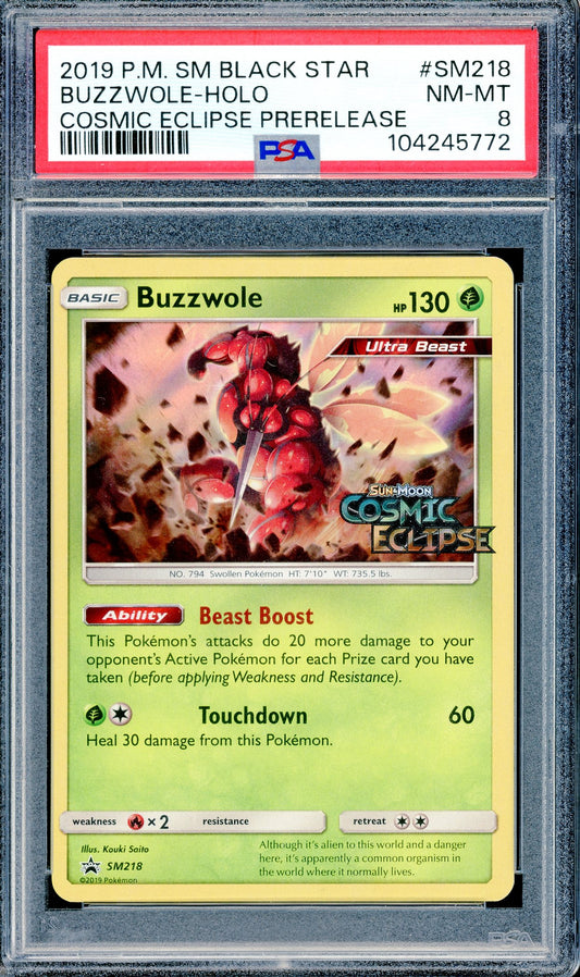 PSA 8 Buzzwole - Holo (Sm218)[Cosmic Eclipse Prerelease]
