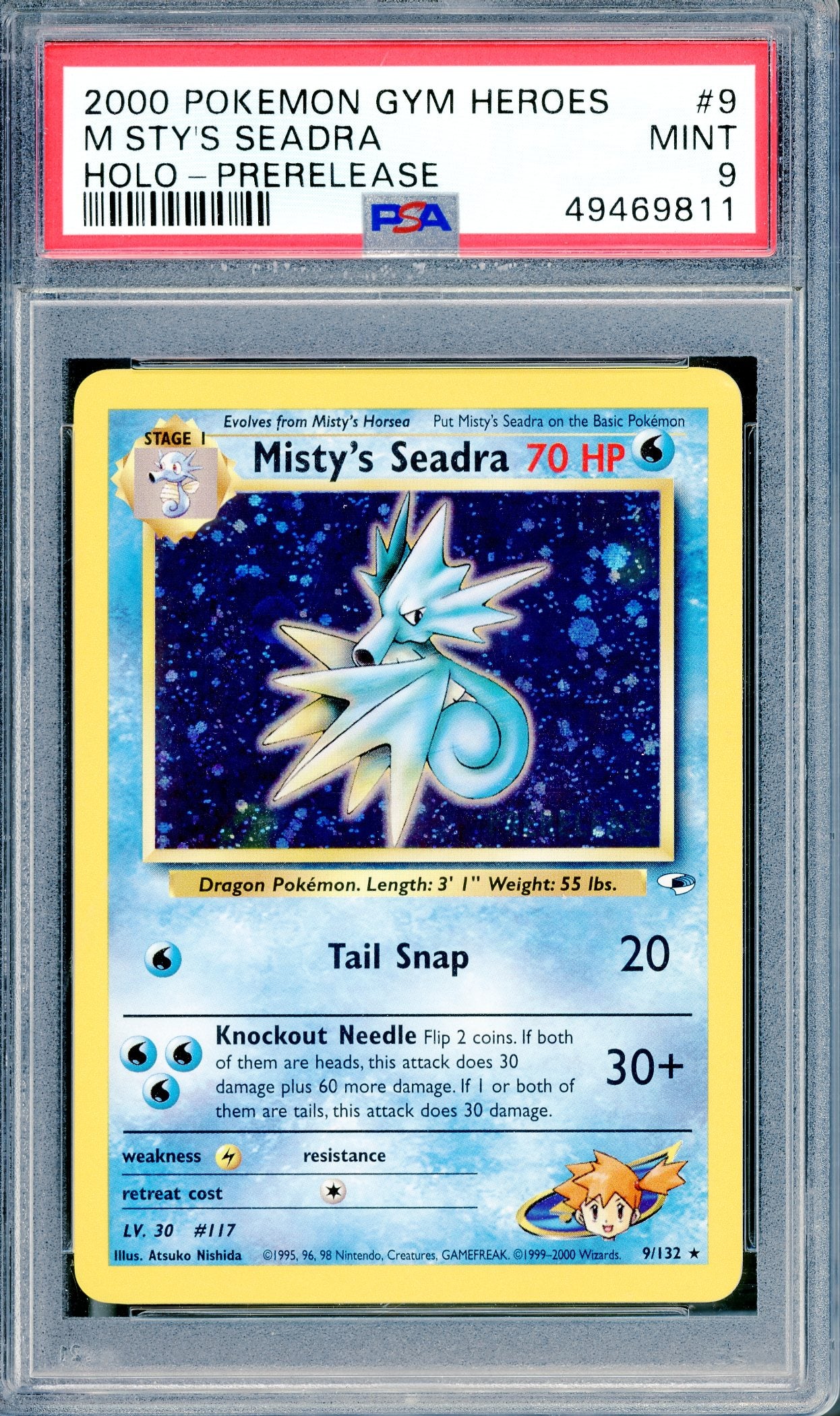 PSA 9 Misty's Seadra Holofoil (9/132) [Gym Heroes Pre-Release]