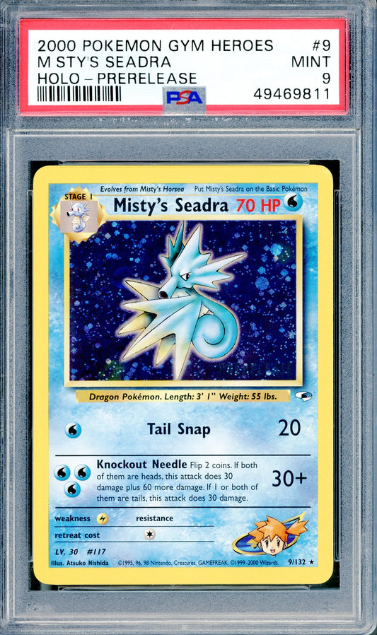 PSA 9 Misty's Seadra Holofoil (9/132) [Gym Heroes Pre-Release]