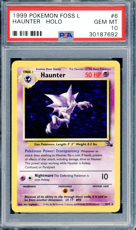 PSA 10 Haunter Holofoil (6/62) [Fossil]
