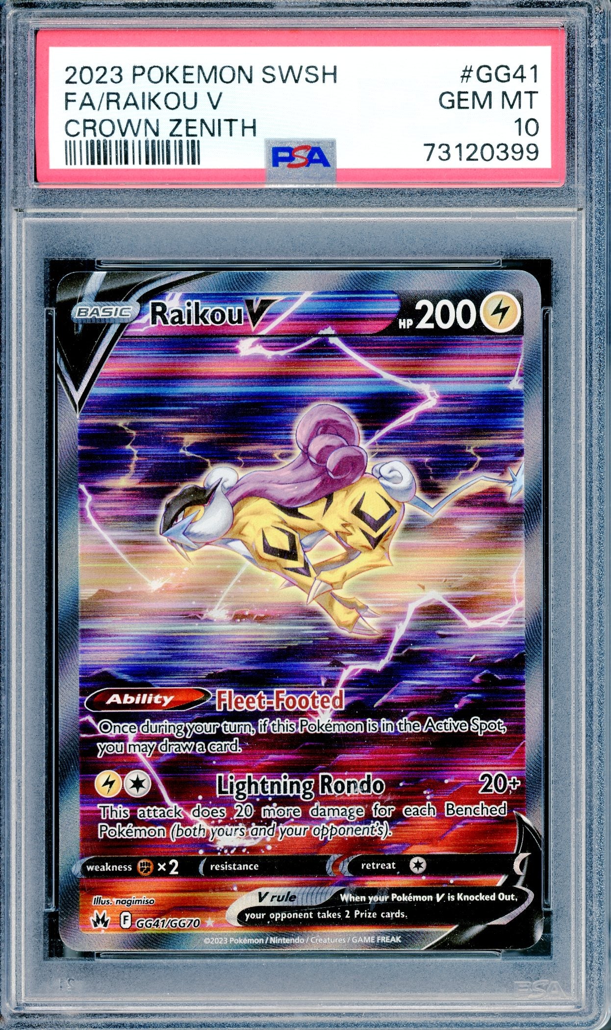 PSA 10 Raikou V (GG41/GG70) [Crown Zenith]