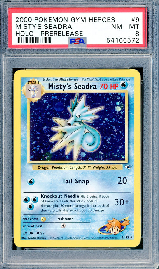 PSA 8 Misty's Seadra Holofoil (9/132) [Gym Heroes Pre-Release]