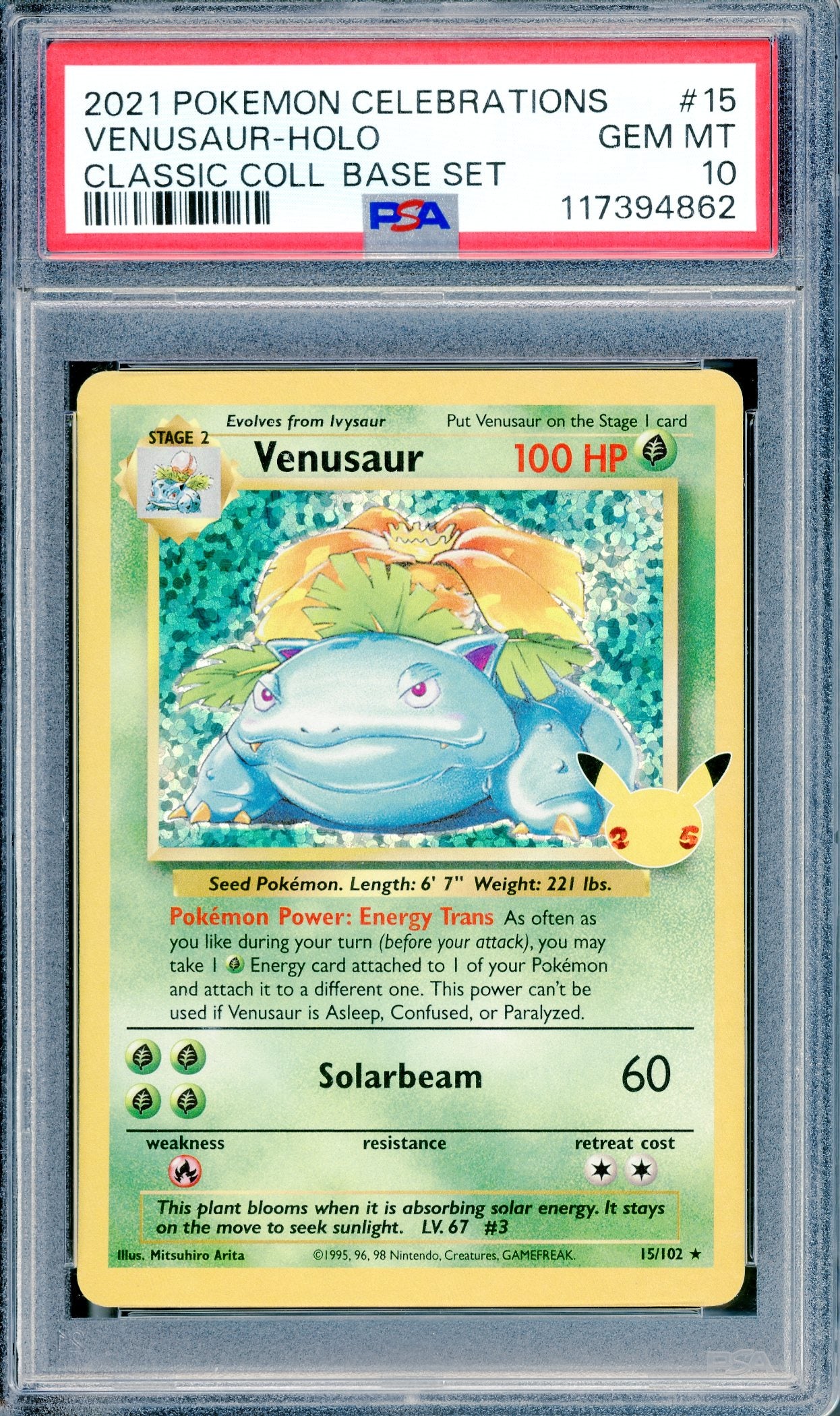 PSA 10 Venusaur Holofoil (15/102) [Celebrations]