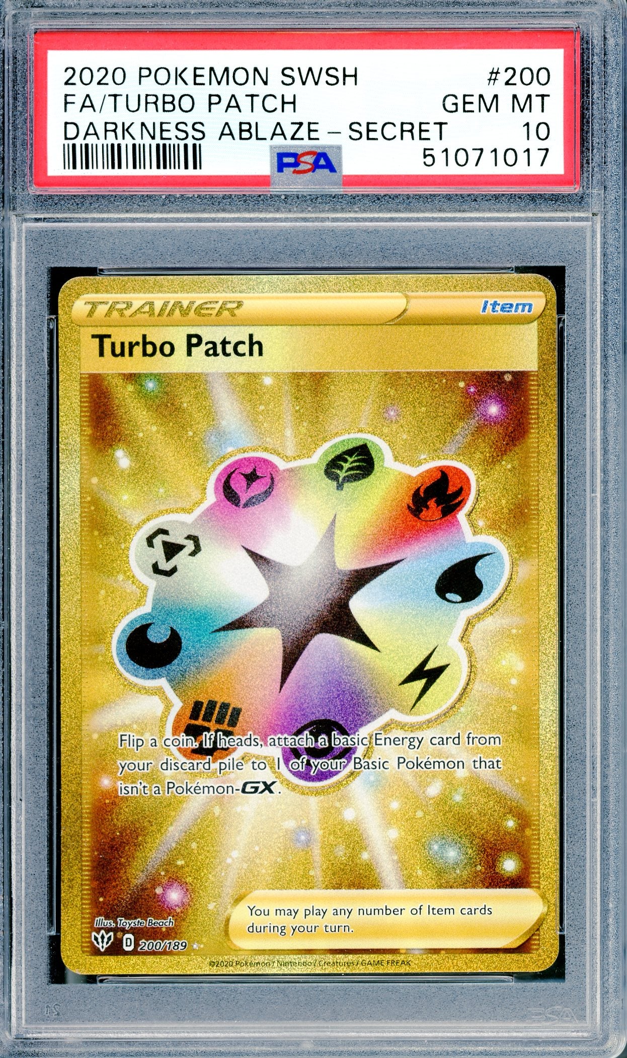 PSA 10 Turbo Patch (200/189) [Darkness Ablaze]
