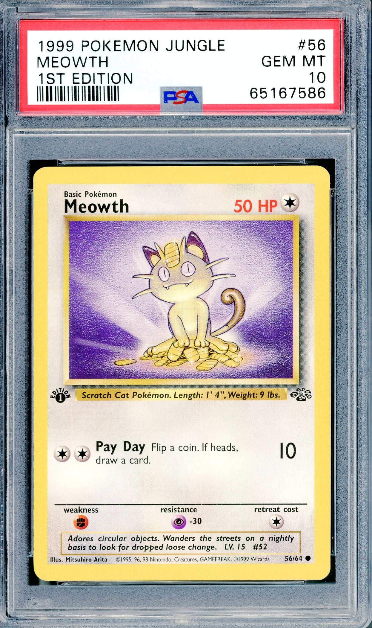 PSA 10 Meowth (56/64) [1st Edition Jungle]