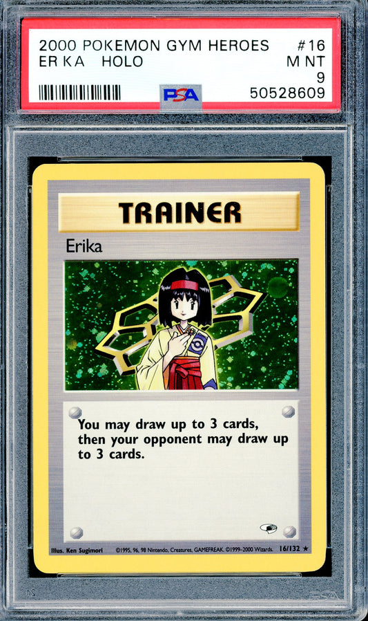 PSA 9 Erika Holo (16/132) [Pokemon Gym Heroes]