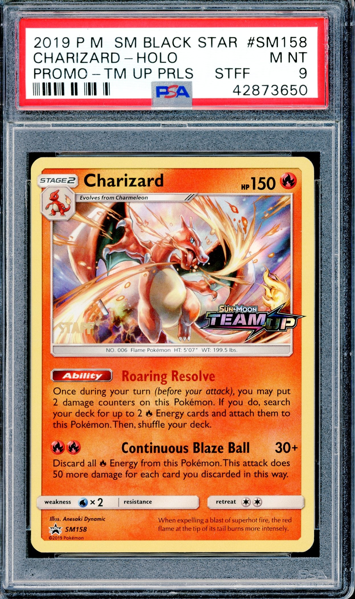PSA 9 Charizard Holofoil - Staff Pre-Release (SM158) [Pokemon Sun & Moon Black Star Promo]