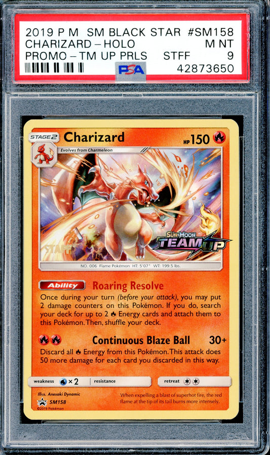 PSA 9 Charizard Holofoil - Staff Pre-Release (SM158) [Pokemon Sun & Moon Black Star Promo]