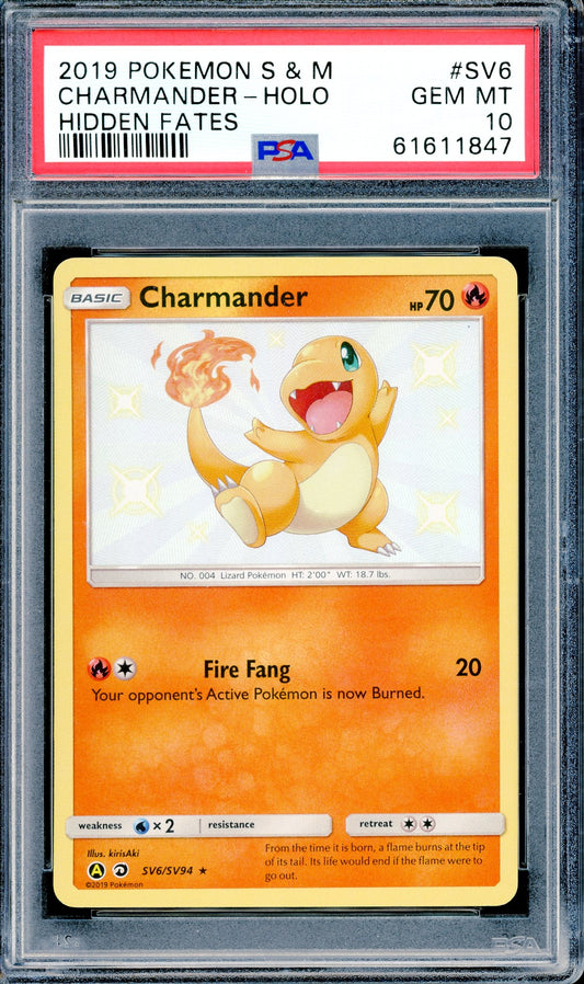 PSA 10 Charmander - Holo (SV6/SV94) [Pokemon Sun & Moon Hidden Fates]