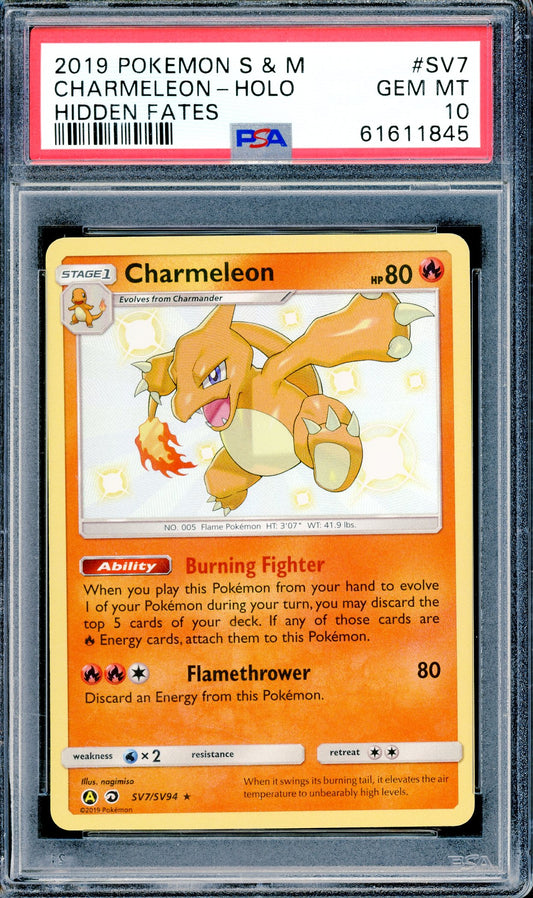 PSA 10 Charmeleon - Holo (SV7/SV94) [Pokemon Sun & Moon Hidden Fates]